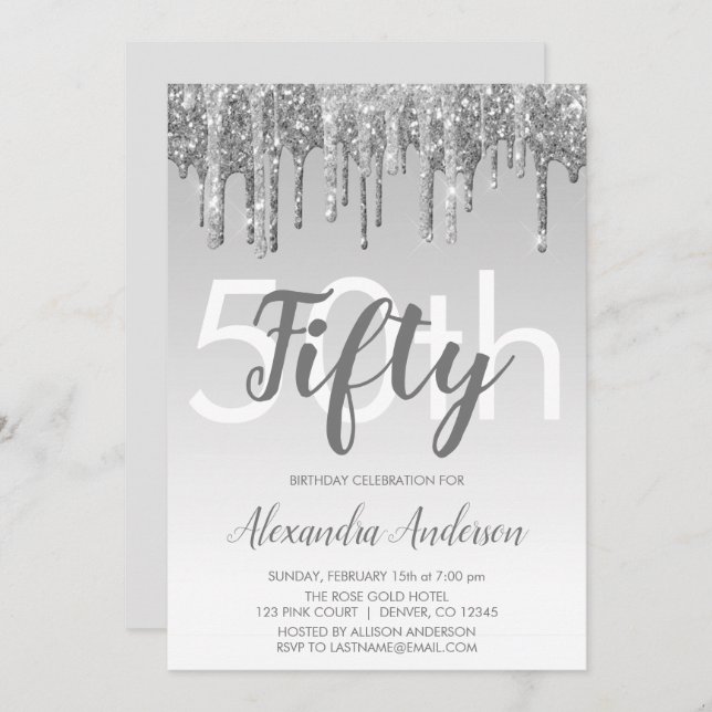Invitation Parties scintillant Silver Sparkle 50e anniversair (Devant / Derrière)
