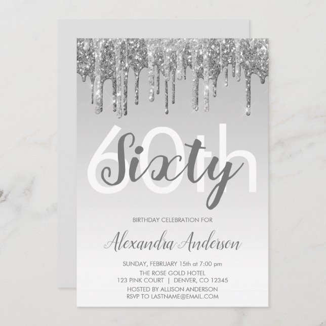 Invitation Parties scintillant Silver Sparkle 60e anniversair (Devant / Derrière)