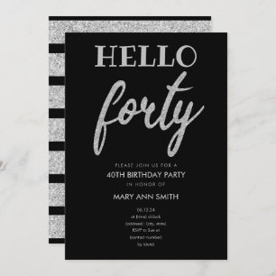 Invitation Parties scintillant simple en argent "Hello Quarty