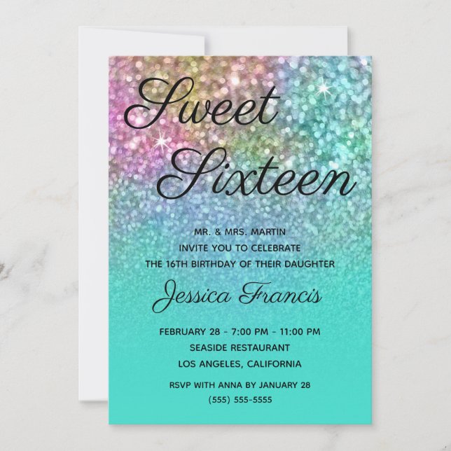Invitation Parties scintillant sirène Turquoise Ombre Sweet s (Devant)