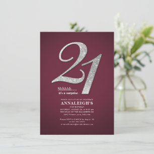 Invitation Parties scintillant Sliver 21e fête d'anniversaire