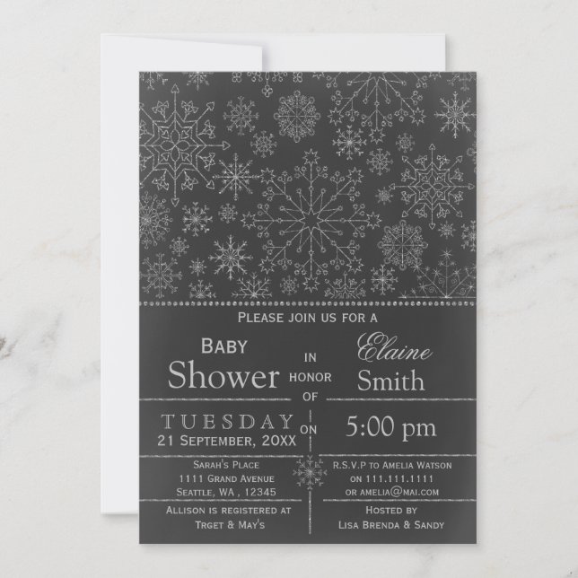 Invitation Parties scintillant Snowflake argent Baby shower d (Devant)