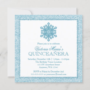 Invitation Parties scintillant Snowflake Turquoise Quinceaner