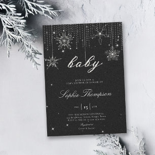 Invitation Parties scintillant Snowflakes BW Genre Baby showe
