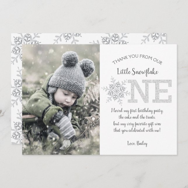 Invitation Parties scintillant Snowflakes premier anniversair (Devant / Derrière)