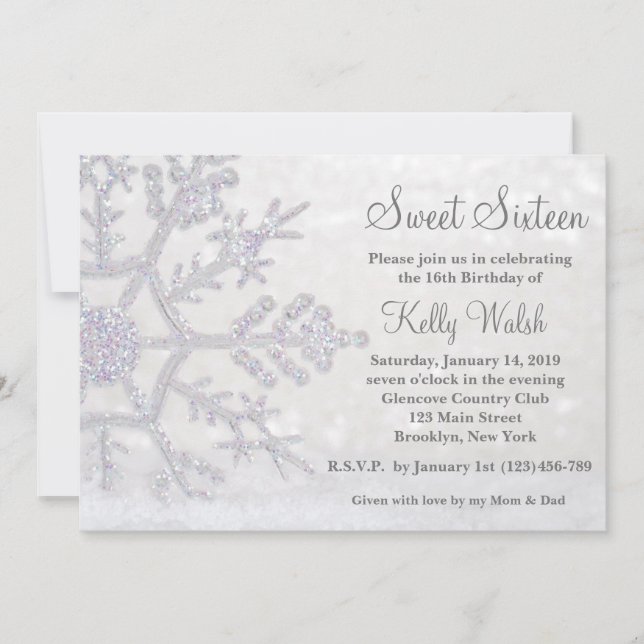Invitation Parties scintillant Snowflakes Sweet 16 hiver Invi (Devant)