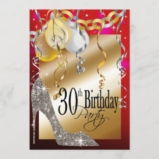 Invitation Parties scintillant Stiletto Balloons rouge 21e an