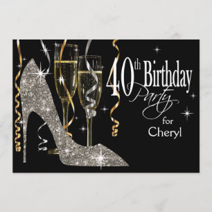 Invitation Parties scintillant Stiletto Champagne 40e anniver