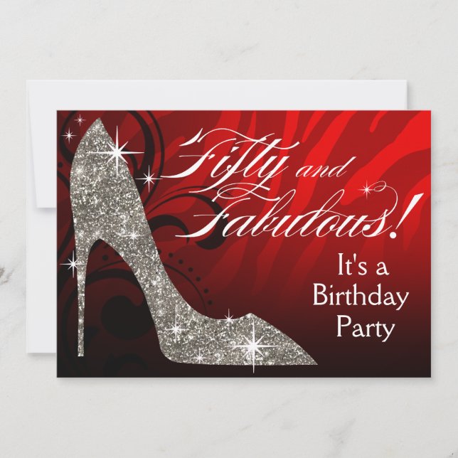 Invitation Parties scintillant Stiletto Zebra 50 & Fabulous B (Devant)
