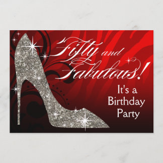 Invitation Parties scintillant Stiletto Zebra 50 & Fabulous B