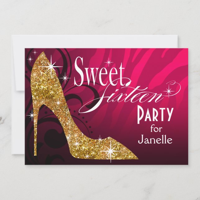 Invitation Parties scintillant Stiletto Zebra Sweet 16 Party  (Devant)