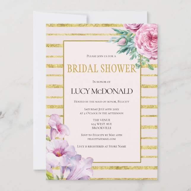 Invitation Parties scintillant Stripes & Floral Bridal Show I (Devant)