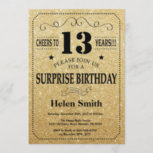 Invitation Parties scintillant surprise 13e anniversaire Blac