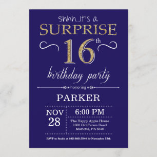 Invitation Parties scintillant surprise 16e anniversaire Navy