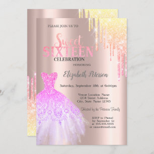 Invitation Parties scintillant tendance, Rose  robe Gold Swee