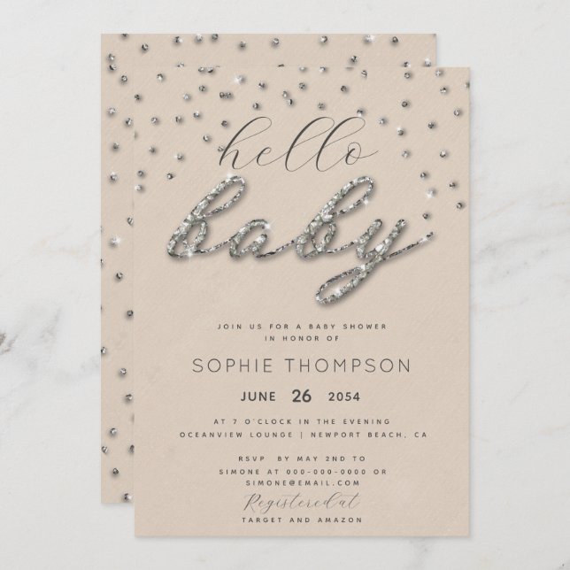 Invitation Parties scintillant tendance Sparkle Baby shower n (Devant / Derrière)