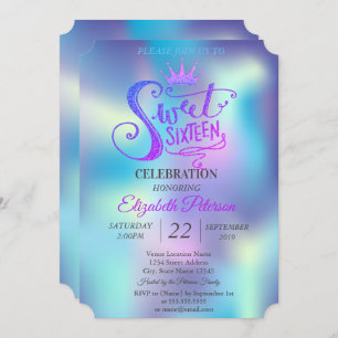 Invitation Parties scintillant Tiara Holographic Sweet 16 Par