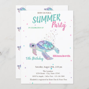 Invitation Parties scintillant Tortue Anniversaire d'été