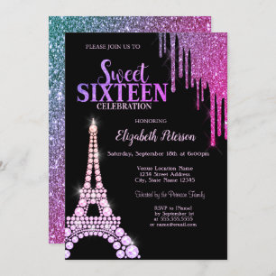 Invitation Parties scintillant, Tour Eiffel Black Sweet 16