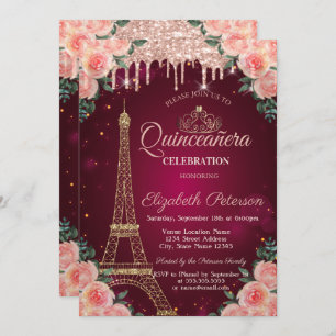 Invitation Parties scintillant Tour Eiffel perches Floral Qui