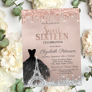 Invitation Parties scintillant Tour Eiffel   Rose Or