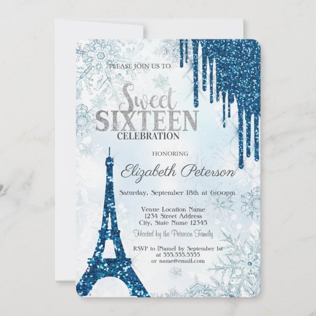 Invitation Parties scintillant, Tour Eiffel Snowflakes Sweet  (Devant)