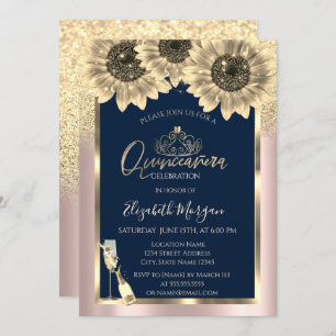 Invitation Parties scintillant, Tournesols, Tiara Rose Gold Q