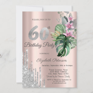 Invitation Parties scintillant Tropical Flowers Rose Gold 60e