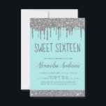 Invitation Parties scintillant Turquoise argent étincelle Élé<br><div class="desc">Argent et Turquoise (Aqua Blue) Déchirer la Parties scintillant mousseuse Sweet 16 Anniversaire Invitation de fête. C'est la parfaite Invitation d'anniversaire de Sweet sixteen pour une Parties scintillant d'argent moderne et Turquoise étincelante Fille d'Anniversaire. Veuillez contacter le concepteur pour les articles customisés correspondants.</div>