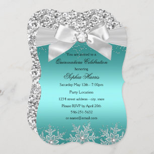 Invitation Parties scintillant turquoise Bijou Bow Flocon de