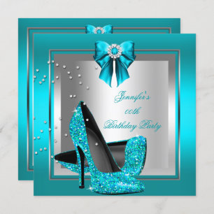 Invitation Parties scintillant Turquoise Bleu Haut talon Silv