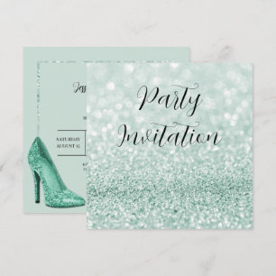 Invitation Parties scintillant turquoise Bokeh & Stilettos An