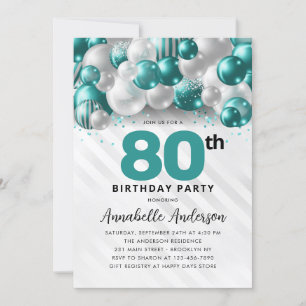 Invitation Parties scintillant turquoise de ballons d'argent