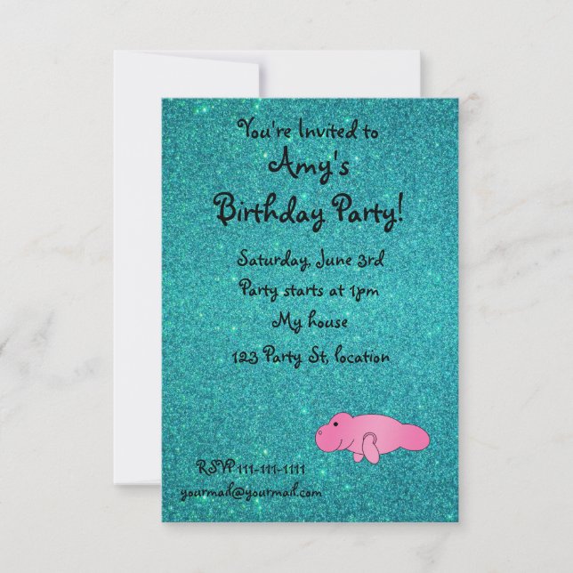 Invitation parties scintillant turquoise de manatte rose de n (Devant)