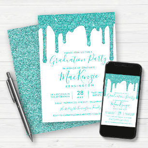 Invitation Parties scintillant Turquoise d'éclaboussure Aqua