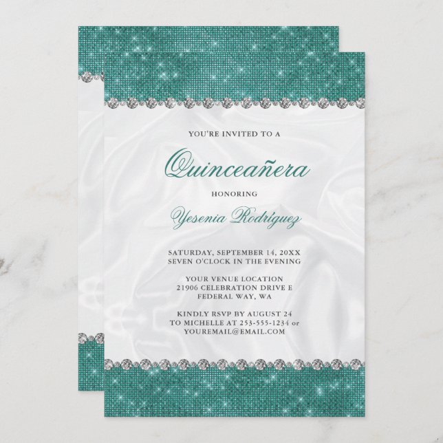 Invitation Parties scintillant turquoise d'étincelles Glam Di (Devant / Derrière)