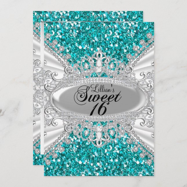 Invitation Parties scintillant turquoise Diamond Tiara Sweet  (Devant / Derrière)