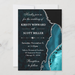 Invitation Parties scintillant turquoise et argent Agate et M