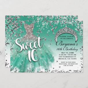Invitation Parties scintillant Turquoise et argentée Glamor D