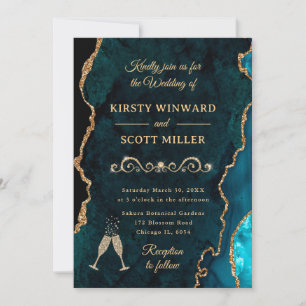Invitation Parties scintillant turquoise et or Agate et Maria