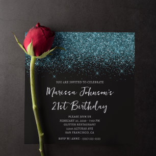 Invitation Parties scintillant Turquoise foncée brillante Noi