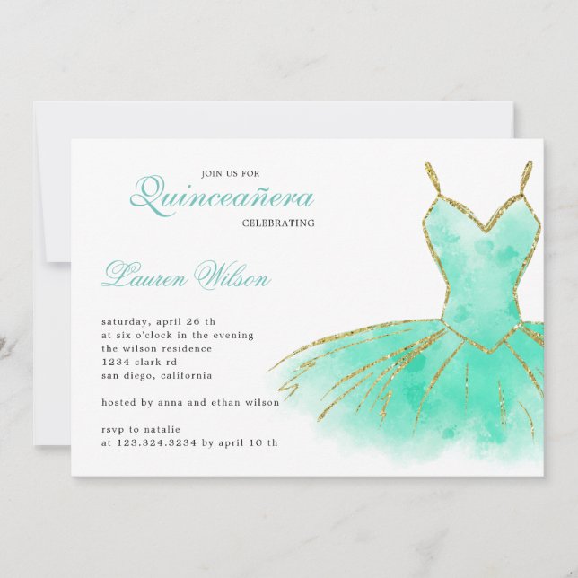 Invitation Parties scintillant Turquoise Gown Quinceanera Inv (Devant)