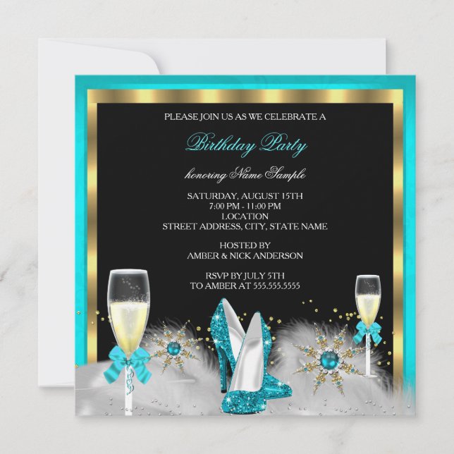 Invitation Parties scintillant Turquoise haute talons Champag (Devant)