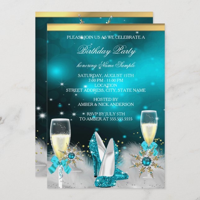 Invitation Parties scintillant Turquoise High Heures Silver G (Devant / Derrière)