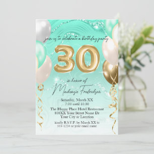 Invitation Parties scintillant turquoise Marbre & Ballons d'o
