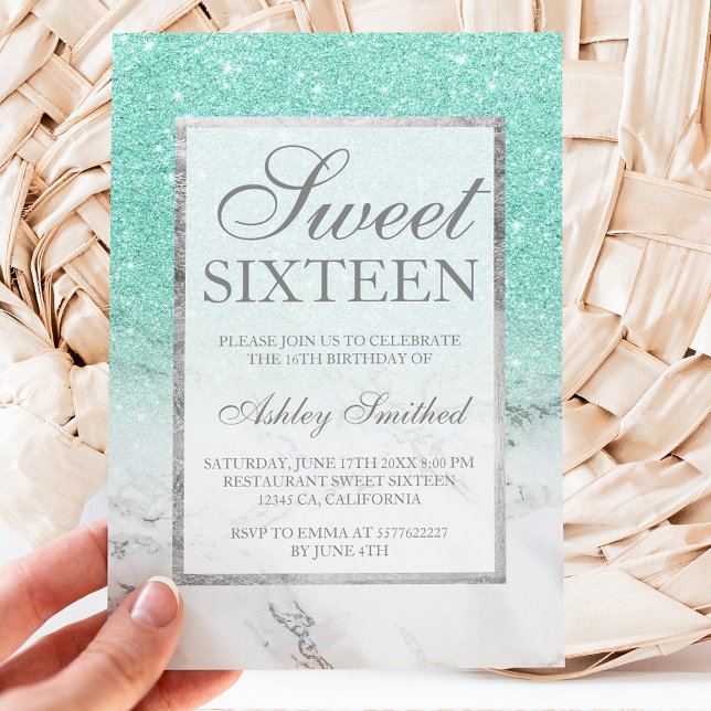 Invitation Parties scintillant turquoise marbre élégant chic  (Créateur téléchargé)