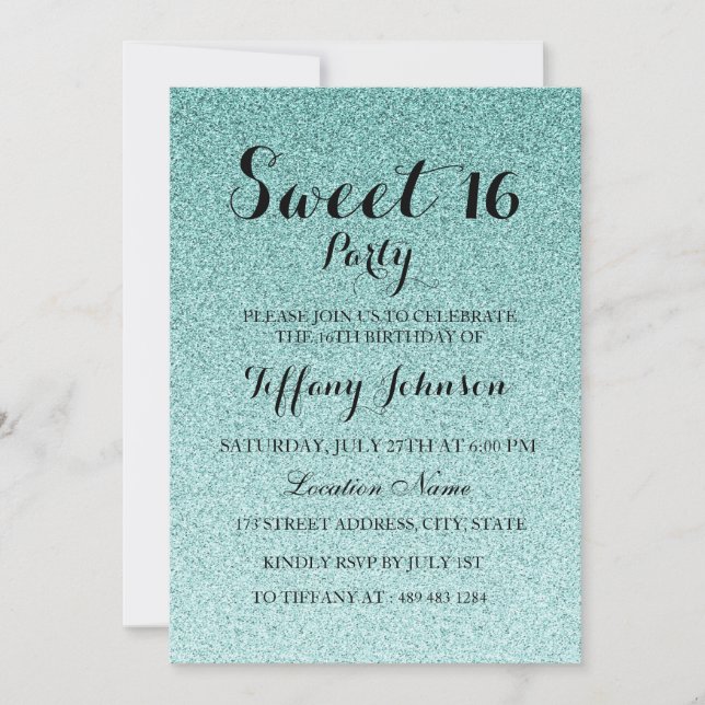 Invitation Parties scintillant Turquoise moderne Faux Ombre S (Devant)