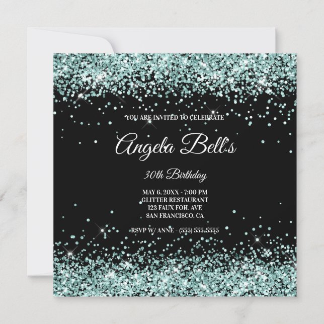 Invitation Parties scintillant turquoise pâle brillant noir 3 (Dos)