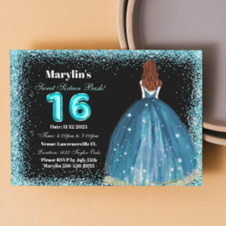 Invitation Parties scintillant Turquoise Princesse Extravagan