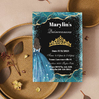 Invitation Parties scintillant Turquoise Princesse Quinceañer
